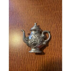 Vintage Silver Floral Tea Pot Pin